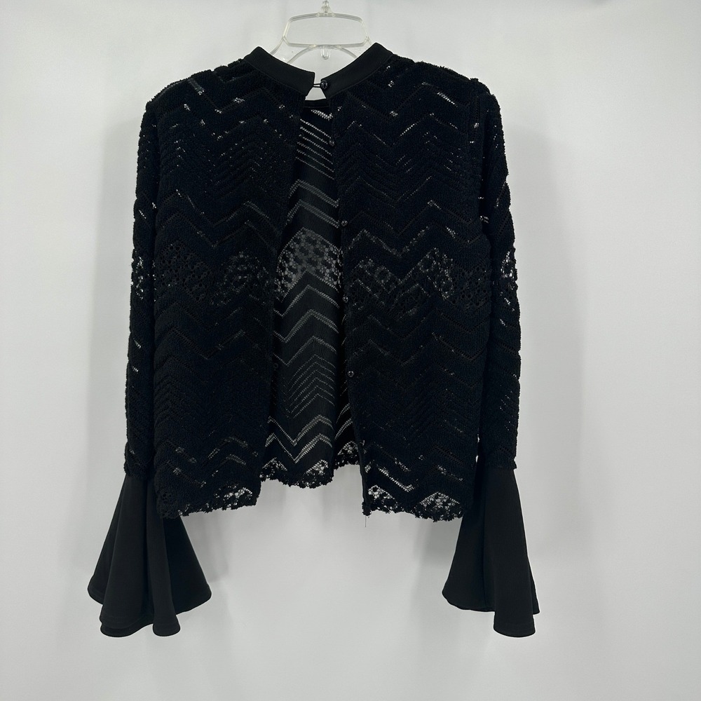 Womens Gothic Black Crochet Lace Top Jacket Size M Bell Sleeve Festival Witchy‎